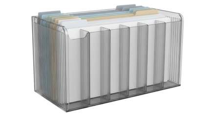 Hanging file folder organizer box full of documents isolated PNG with Transparent Background