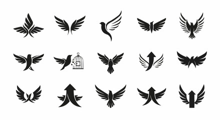 set of black silhouettes of leaves