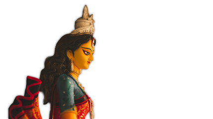 Hindu goddess durga mata - yellow skined - big eyes red saree draped - Parvati 