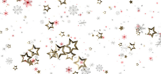 Christmas background with golden stars and snowflakes falling on white. Perfect for holiday designs, festive greetings and winter events. Ideal © vegefox.com