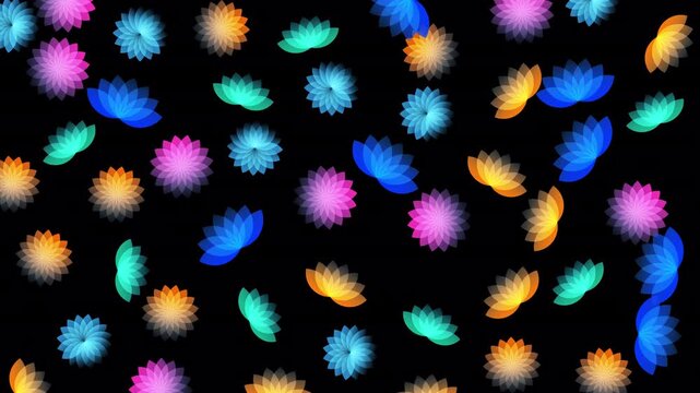 floral pattern doodles animation with bright gradient petals and vivid colors, moving smoothly in a continuous loop. Perfect for creative motion backgrounds, design intros, and abstract floral visuals