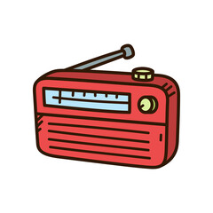 Red Radio Receiver with Antenna Isolated on Transparent Background