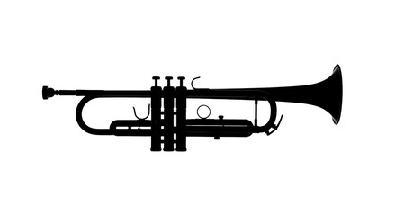 Naklejka premium Black silhouette of a trumpet isolated PNG with Transparent Background