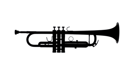 Black silhouette of a trumpet isolated PNG with Transparent Background