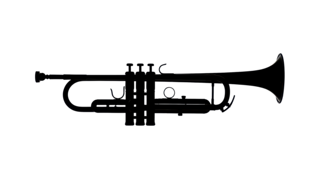 Black silhouette of a trumpet isolated PNG with Transparent Background