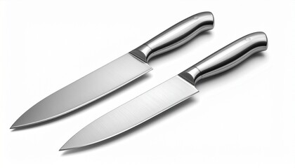 A realistic stainless steel cake knife and server set with detailed handles isolated on white background
