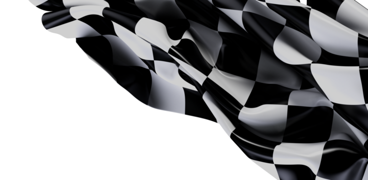 Dynamic rendering of a checkered flag waving, ideal for concepts such as speed, victory, race, competition, and automotive themes.  Perfect for