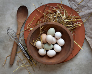 Rustic Wooden Bowel with Small, Fresh, Bantam Eggs