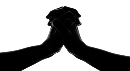 Silhouette of hands clasped in prayer isolated PNG with Transparent Background