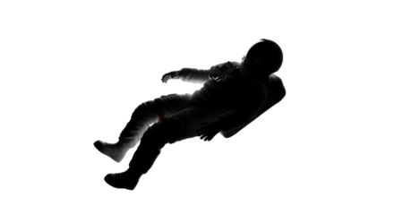 Silhouette of a spaceman floating in space isolated PNG with Transparent Background