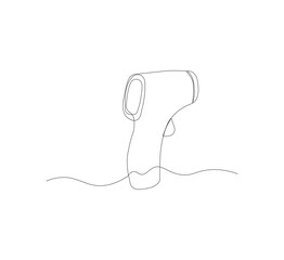 Obraz premium single line thermometer gun.white background.Simple illustration of digital thermometer line art vector illustration.health logo vector.editable.