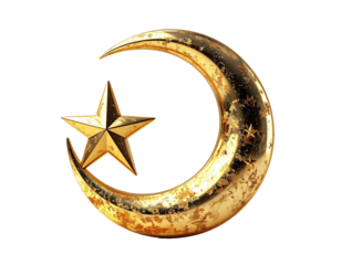 Golden crescent moon and star, textured