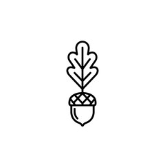 Acorn with leaves in simple line art style  