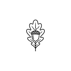 Acorn on oak leaf in minimalist black and white design  