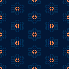 Simple geometric pattern abstract floral shapes motif classic blue minimal background. Small elements modern fabric design textile swatch ladies dress, man shirt all over print block.