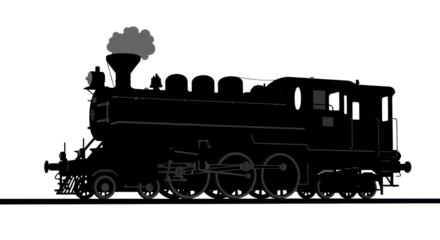 Silhouette of steam locomotive engine train isolated PNG with Transparent Background