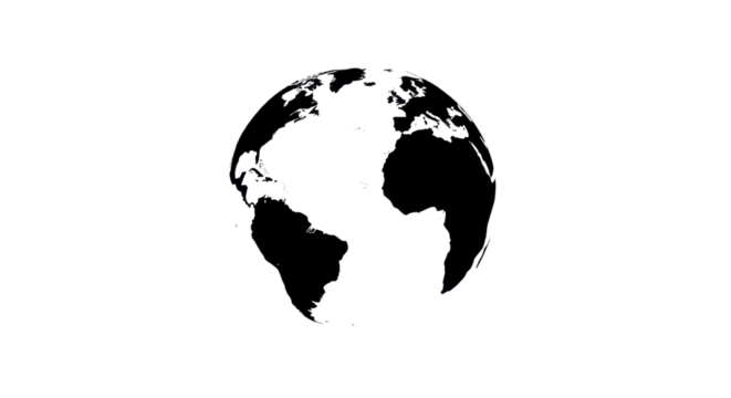 Black and white globe illustration isolated PNG with Transparent Background