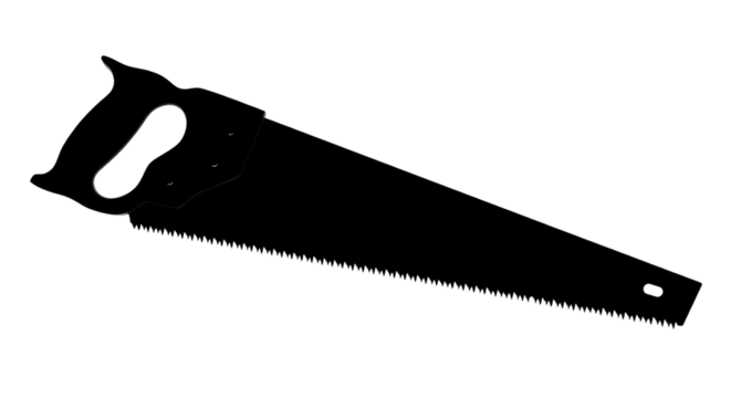 Black silhouette of a hand saw isolated PNG with Transparent Background
