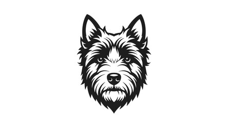 Black and white illustration of a Cairn Terrier dog's face