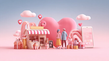 Bright backgrounds with hearts for creating beautiful Valentine's Day photo cards, vector 3D illustrations