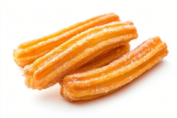 Golden fried churros dusted with sugar presented on a clean white surface