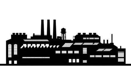 Factory silhouette industrial complex, cityscape isolated PNG with Transparent Background