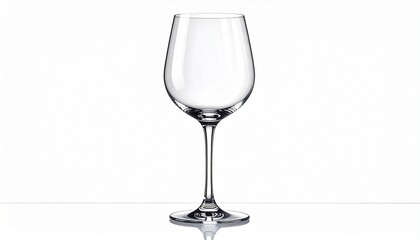 A realistic crystal wine glass with transparent reflections and elegant stem isolated on white background
