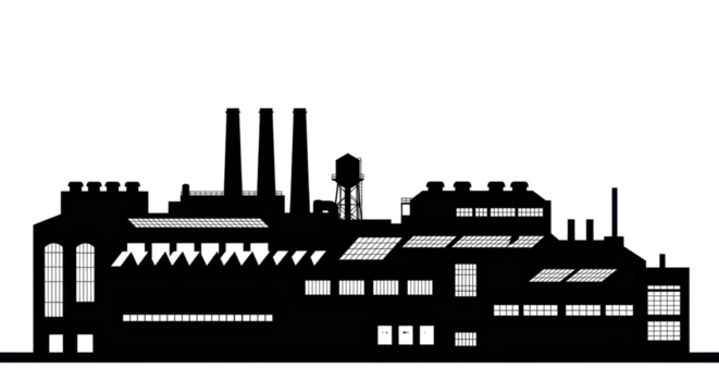 Factory silhouette industrial complex, cityscape isolated PNG with Transparent Background