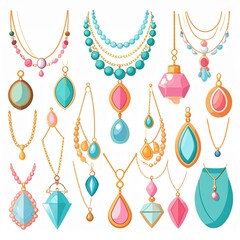 Collection of Colorful Pixelated Jewelry Necklaces and Pendants on a White Background
