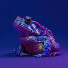 Vibrant Purple Frog Under Soft Night Light on Blue Background