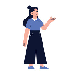 Minimalist Female Entrepreneur with Hand Up, Offering and Sharing Idea Vector Illustration.