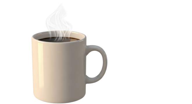 Hot coffee steaming in a mug isolated PNG with Transparent Background