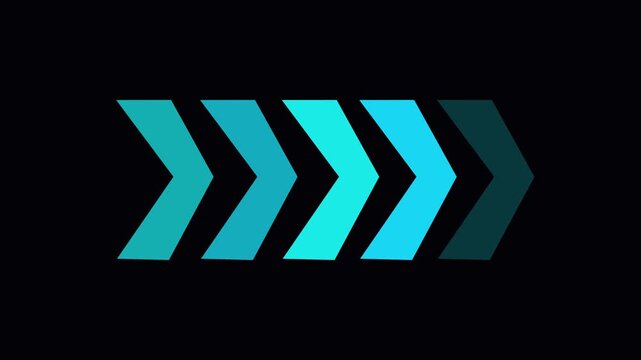 glowing neon Arrow sci fi action looped animation right direction sign on black background