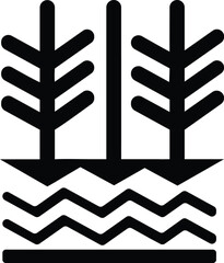 Black graphic icon of two stylized plants with wavy lines below