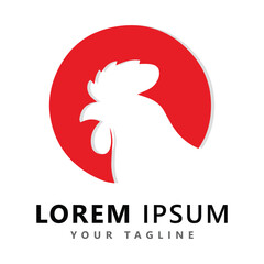 Rooster crowing logo in red color