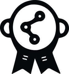 Black icon of a share symbol within a ribbon award