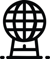 Black outline of a globe on a stand with grid lines and oval shapes below
