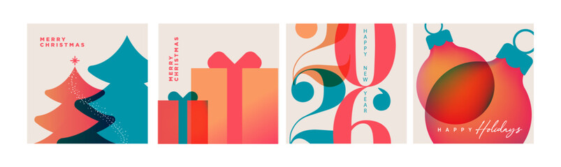 Fototapeta na wymiar Christmas and New Year holiday card collection. Vector illustration templates for holiday greeting card, background, website and social media banner, marketing material.