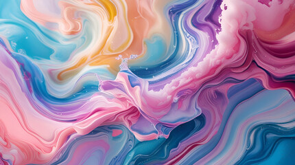 Obraz premium Vibrant fluid abstract background with pastel pink, purple, and blue colors blending together in smooth marble-like patterns.