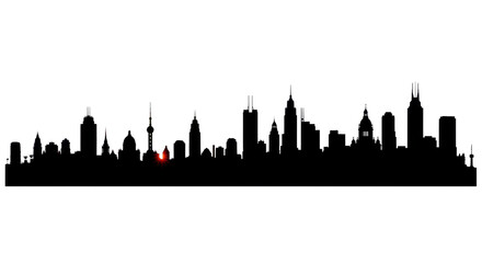 Fototapeta premium City Skyline Silhouette with Landmarks isolated PNG with Transparent Background