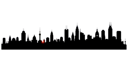 City Skyline Silhouette with Landmarks isolated PNG with Transparent Background