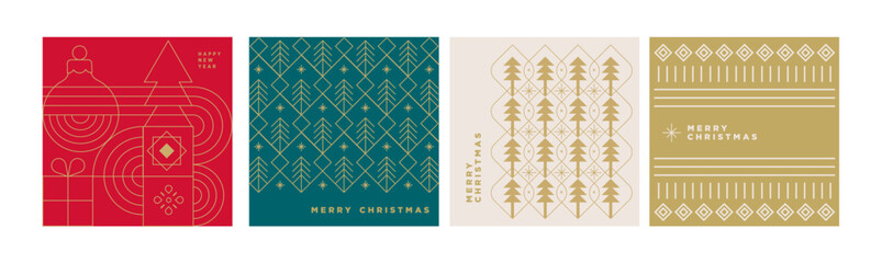 Fototapeta na wymiar Set of Christmas and New Year holiday cards. Vector illustration templates for holiday greeting card, background, website and social media banner, marketing material.