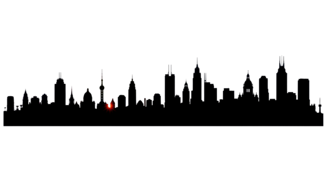 City Skyline Silhouette with Landmarks isolated PNG with Transparent Background