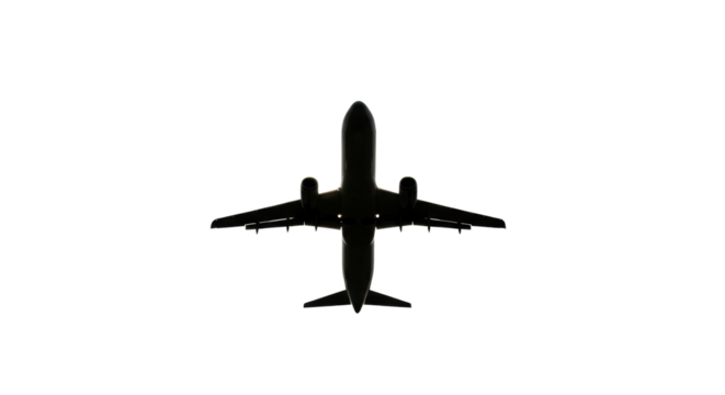 Silhouette of an airplane flying in the sky isolated PNG with Transparent Background