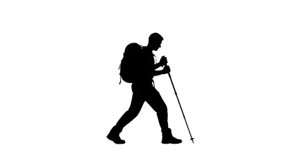 Silhouette of a hiker with backpack walking isolated PNG with Transparent Background
