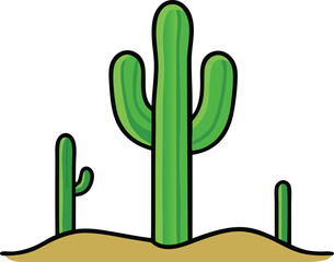 Stylized cartoon desert cactus landscape vector illustration for graphic design transparent background