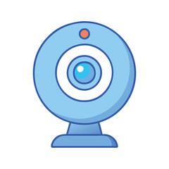 Vector art of light blue webcam, perfect for video calls, streaming, or online meetings, capturing clear images and audio