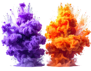 Abstract ink explosions in vibrant purple and orange