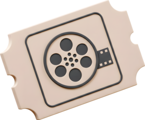 A minimalist 3D render of a perforated movie ticket