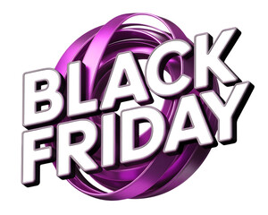 Black friday text with metallic ribbon effect, isolated on transparent background